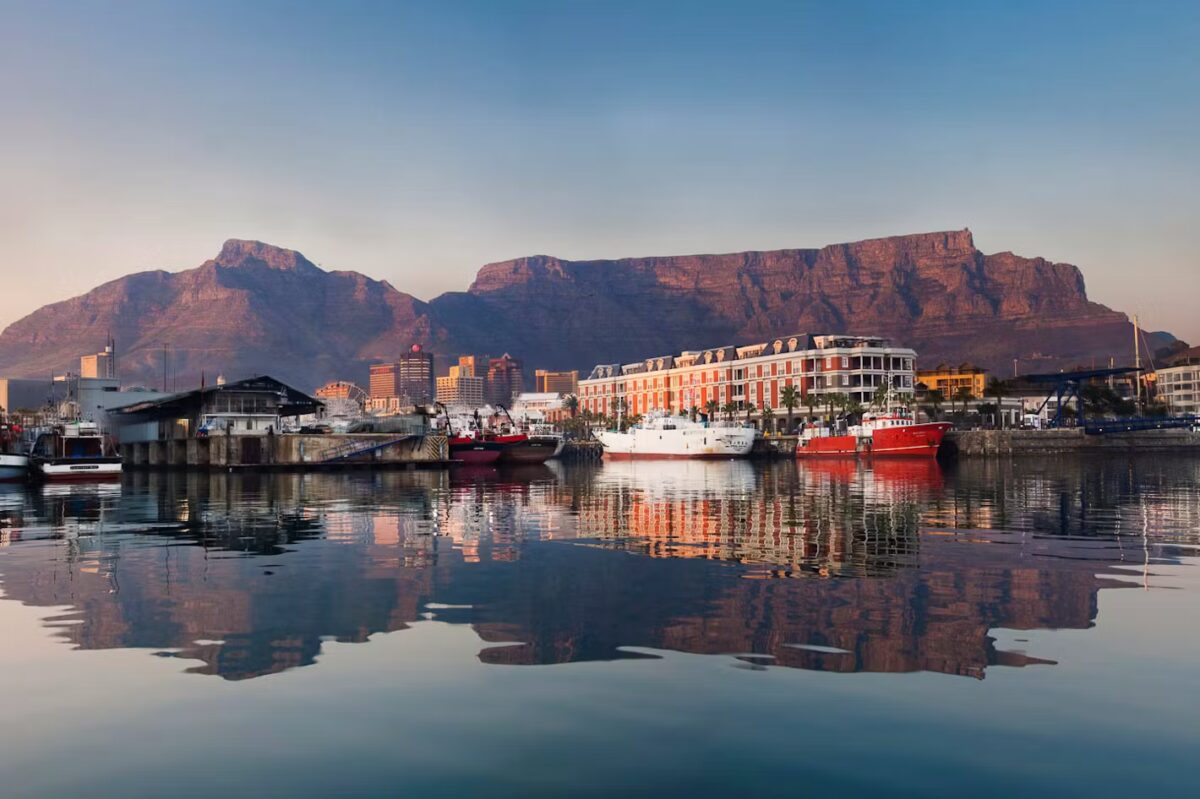 table mountain, behind the waterfront in cape town south africa